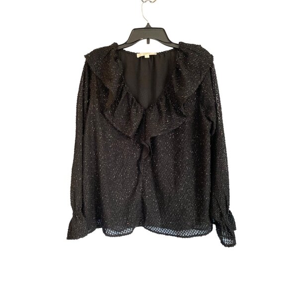 Loft Women's Black Eyelash & Ruffle Pullover Top Size M - Picture 1 of 5
